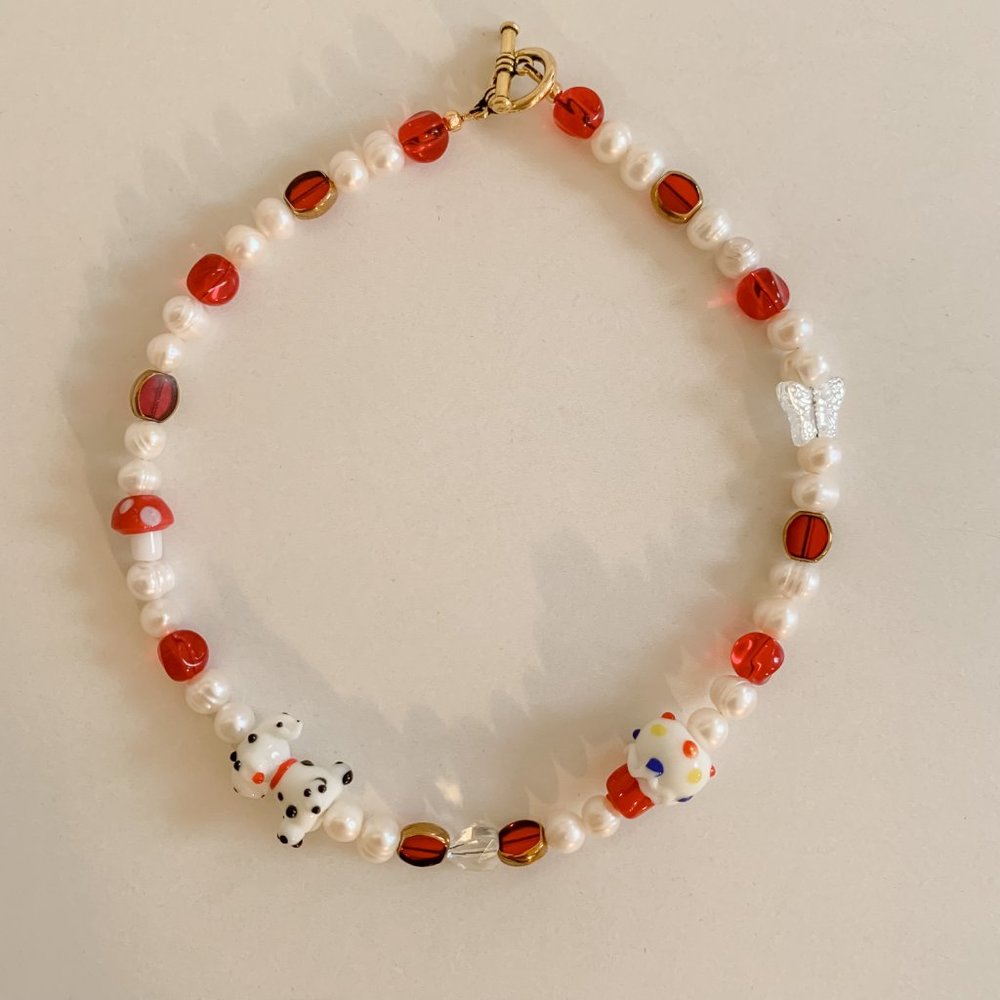puppy love • half beaded half pearl necklace by terra moon